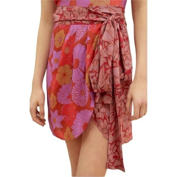 Anthropologie Carolina K Kinsale Floral Wrap Skirt in Red Motif Size Medium NWT - Picture 2 of 13
